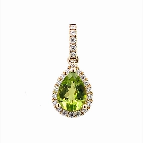 14K Yellow Gold Peridot And Diamond Halo Pendant