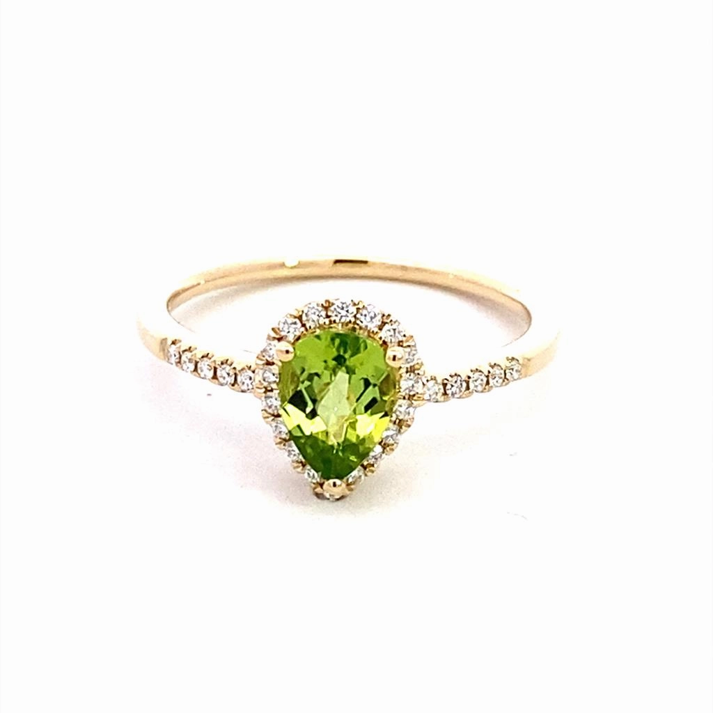 14K Yellow Gold Peridot And Diamond Halo Ring