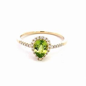 14K Yellow Gold Peridot And Diamond Halo Ring