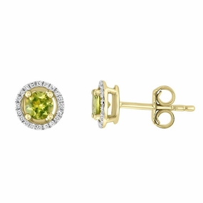 14K Yellow Gold Peridot Halo Earrings