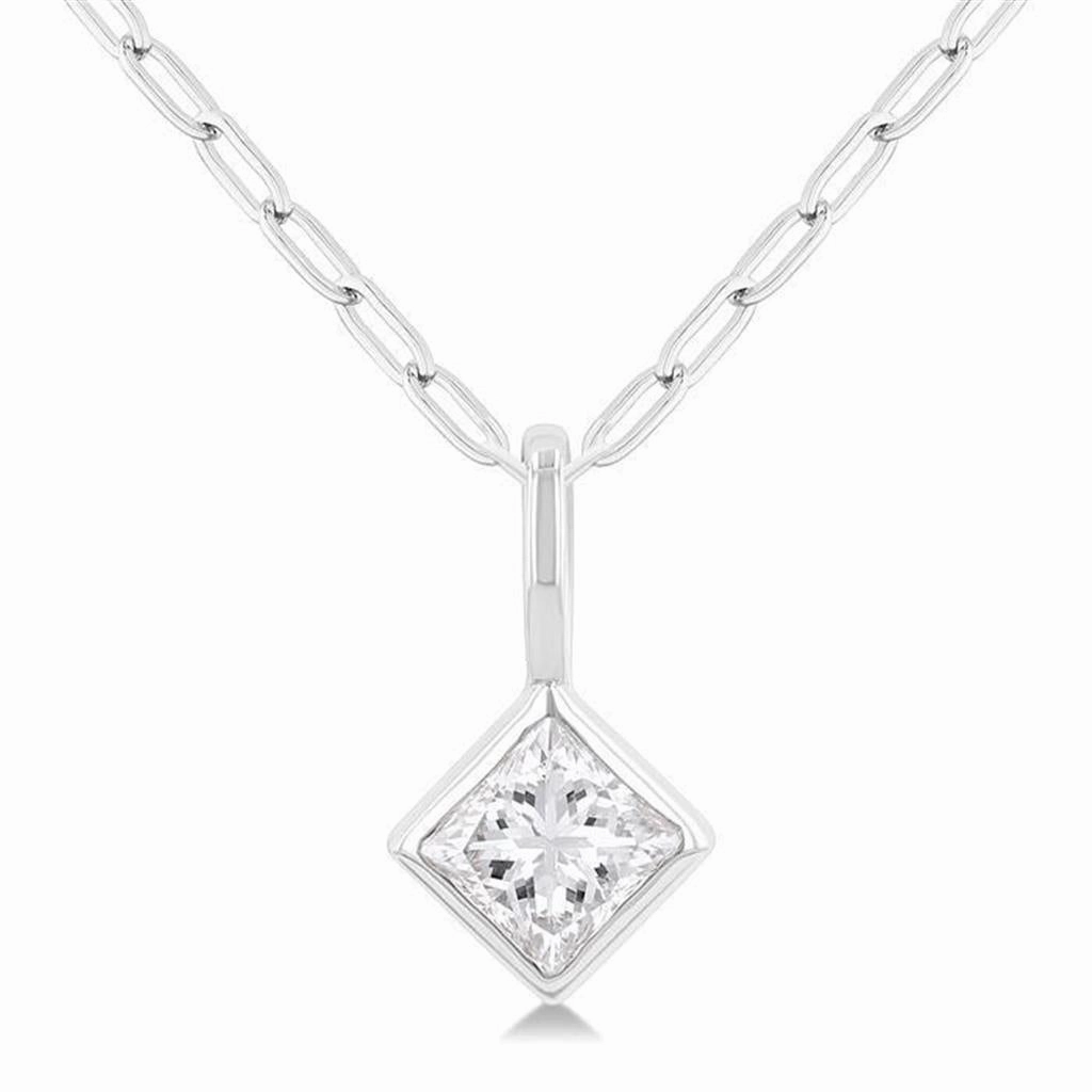 14K Yellow Gold Princess Cut Natural Diamonds Bezel Set Solitaire Pendant Necklace