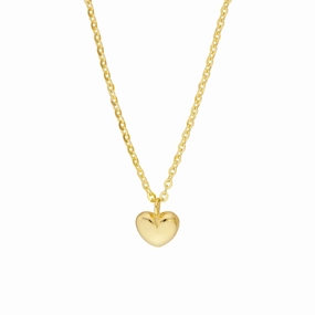 14K Yellow Gold Puff Heart Pendant Necklace