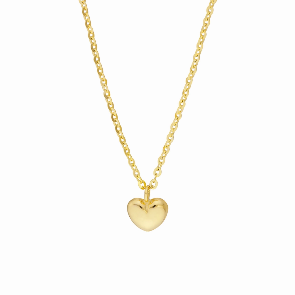 14K Yellow Gold Puff Heart Pendant Necklace