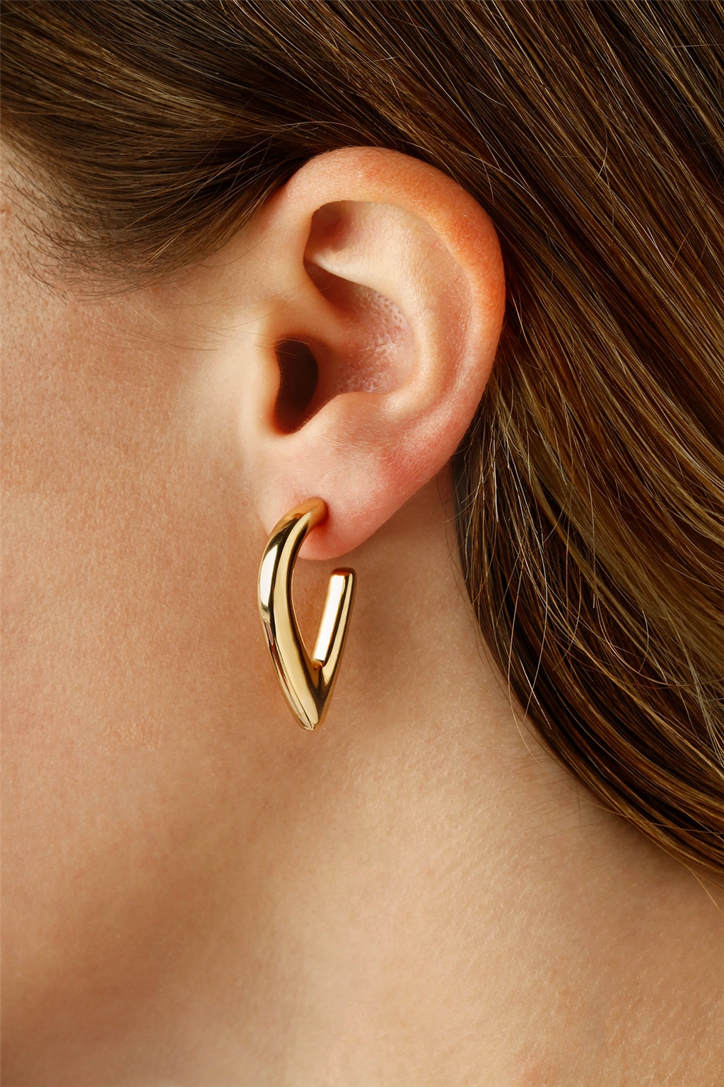 14K Yellow Gold Puffed V Hoop Earrings