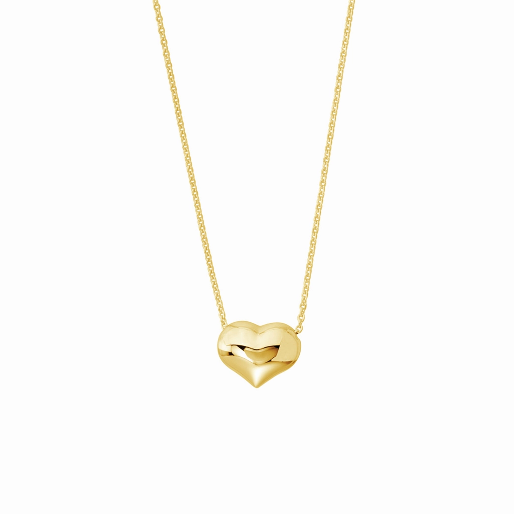 14K Yellow Gold Puffy Heart Necklace
