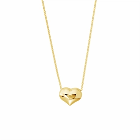 14K Yellow Gold Puffy Heart Necklace
