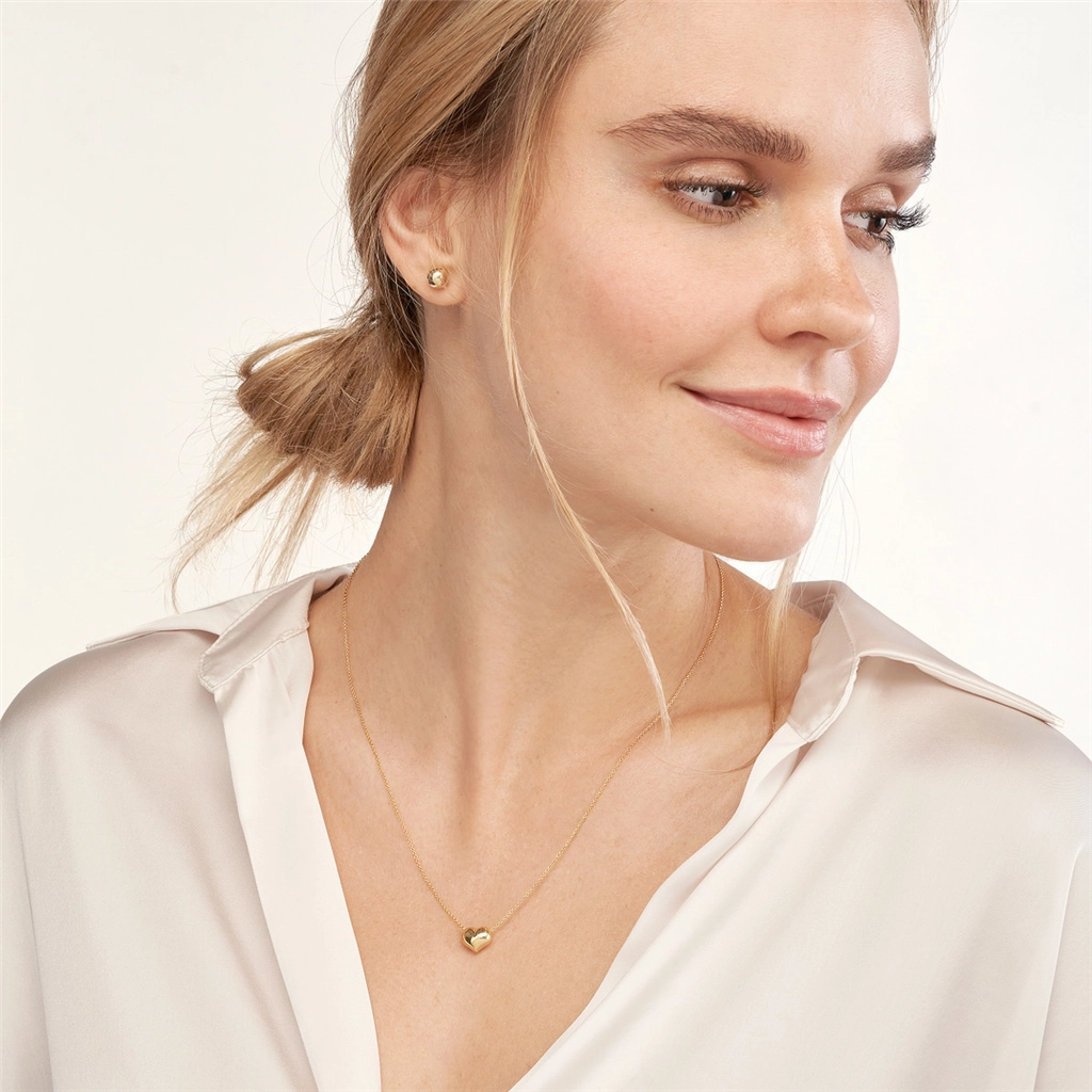 14K Yellow Gold Puffy Heart Necklace