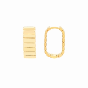14K Yellow Gold Ribbed Small Hoop Earrings