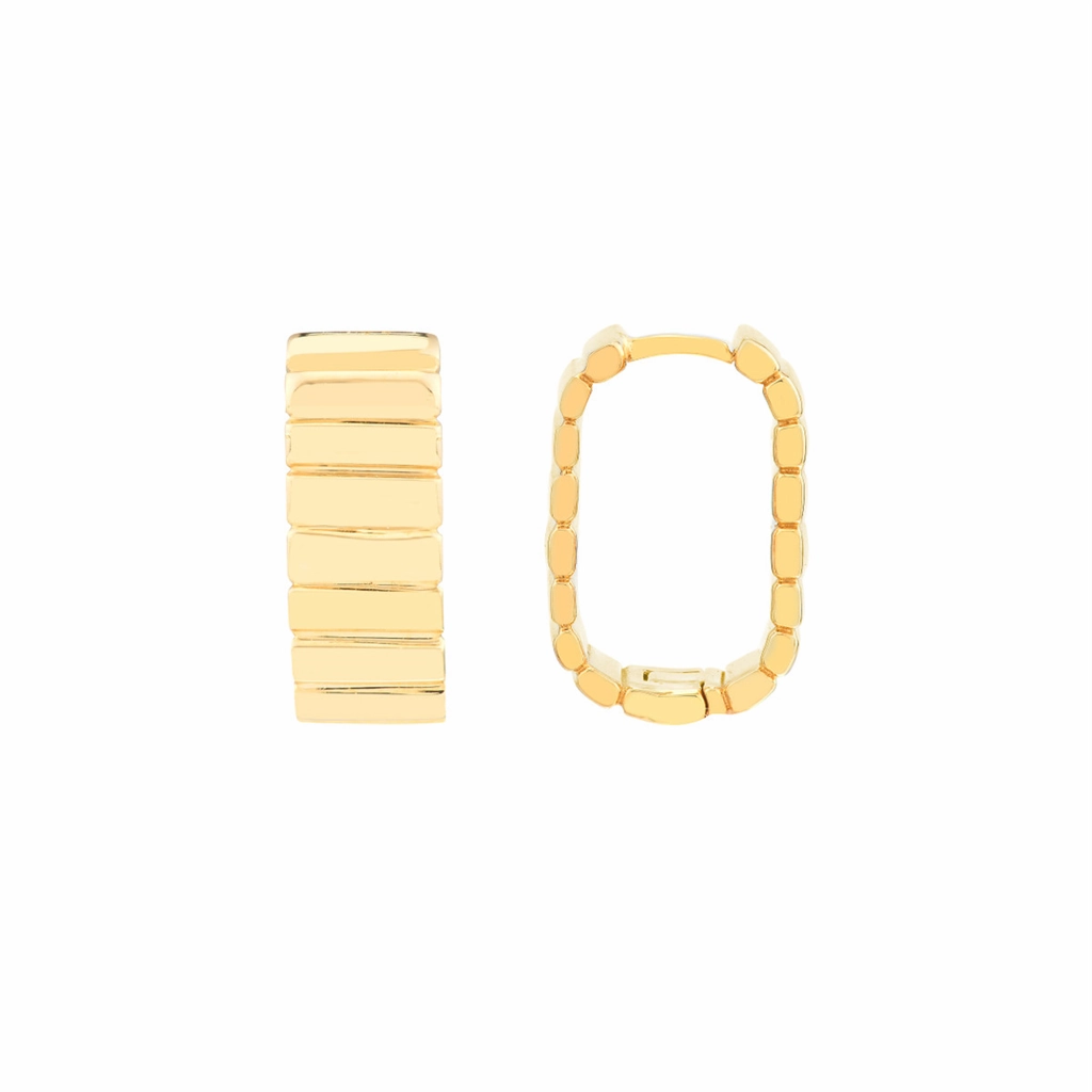 14K Yellow Gold Ribbed Small Hoop Earrings