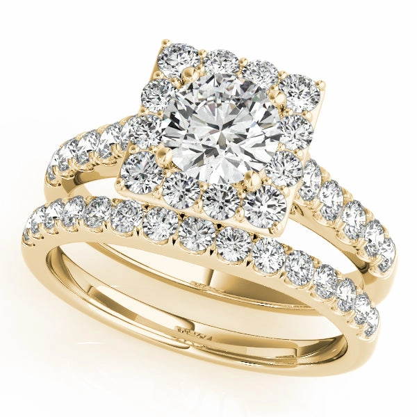 14K Yellow Gold Round Halo Engagement Ring