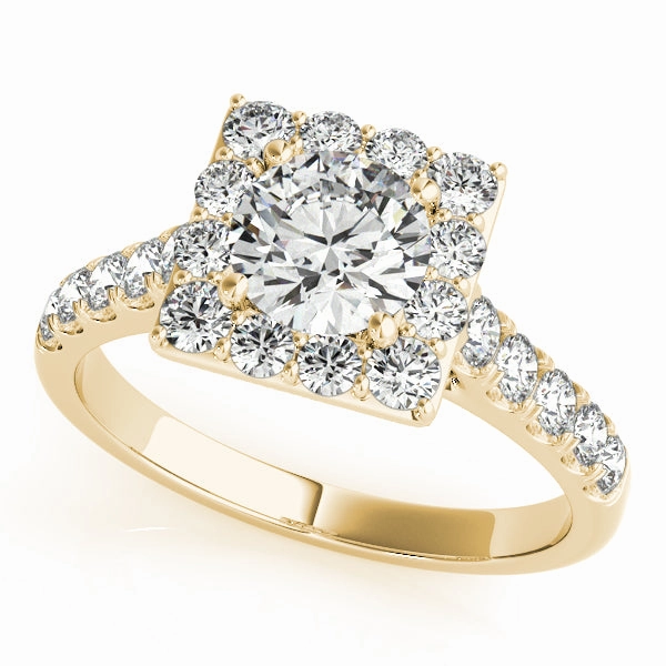 14K Yellow Gold Round Halo Engagement Ring