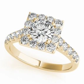 14K Yellow Gold Round Halo Engagement Ring