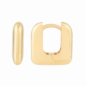 14K Yellow Gold Rounded Square Huggie Earrings