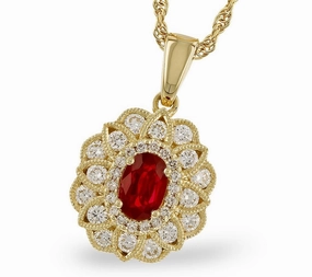 14K Yellow Gold Ruby Halo Pendant