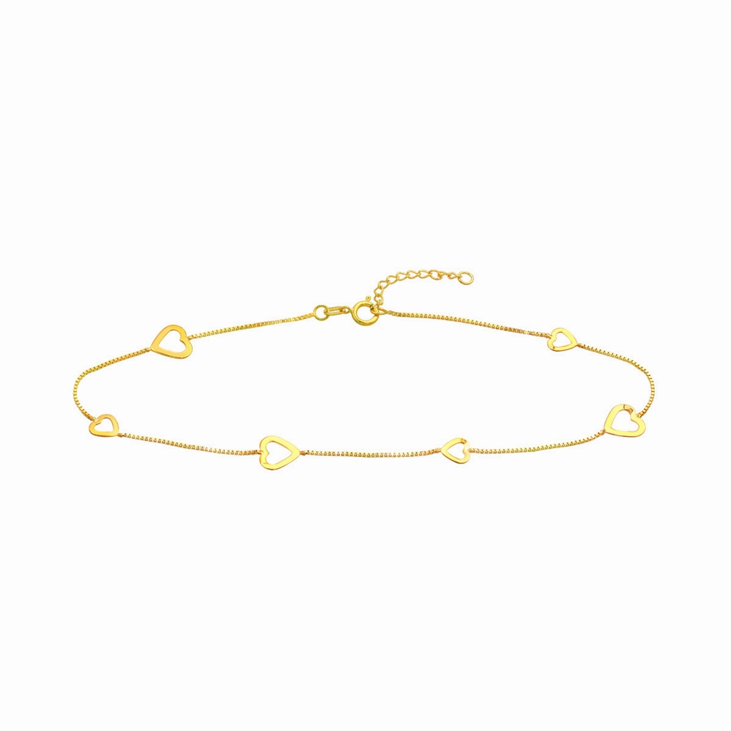 14K Yellow Gold Sideways Open Hearts Anklet