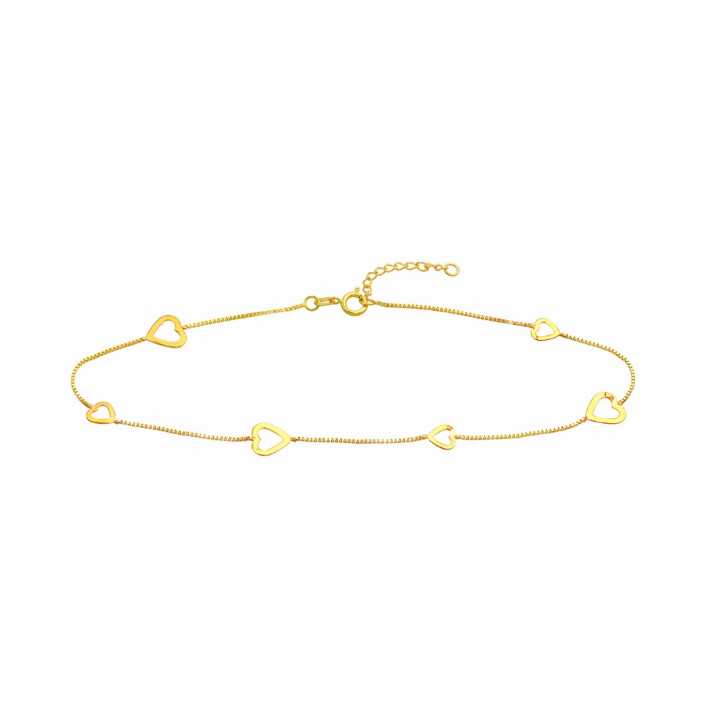 14K Yellow Gold Sideways Open Hearts Anklet