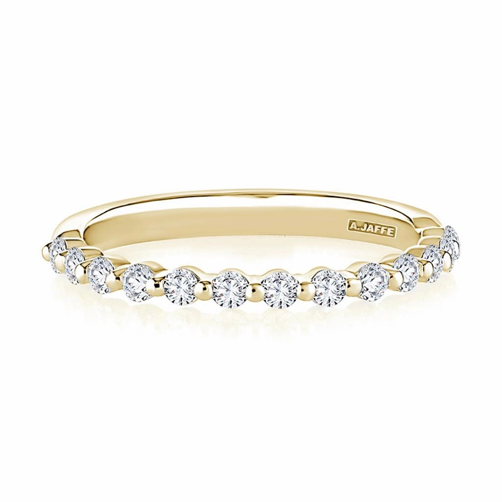 14K Yellow Gold Single Prong Half Anniversary Natural Diamonds Band