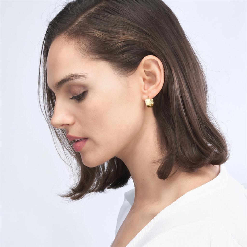 14K Yellow Gold Small Round Ribbed Hoops