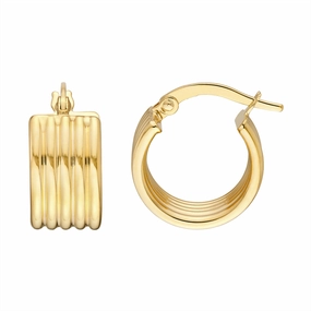 14K Yellow Gold Small Round Ribbed Hoops