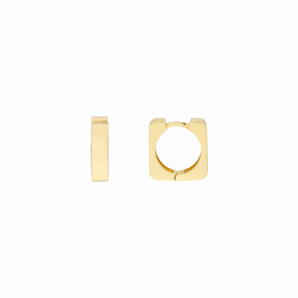 14K Yellow Gold Square Huggie Earrings