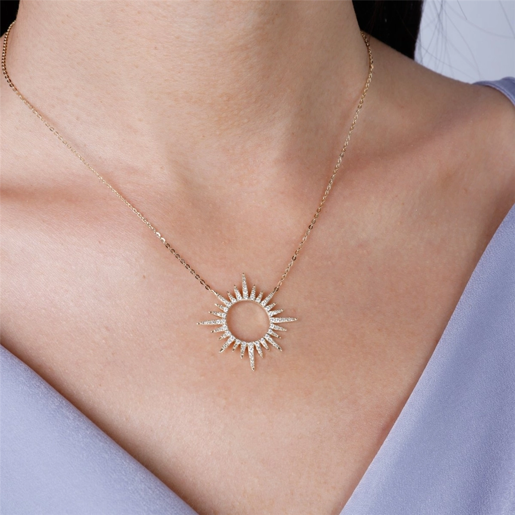 14K Yellow Gold Sunburst Diamond Necklace