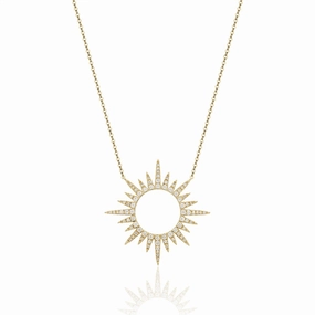 14K Yellow Gold Sunburst Diamond Necklace