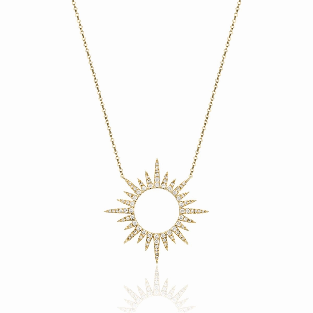 14K Yellow Gold Sunburst Diamond Necklace