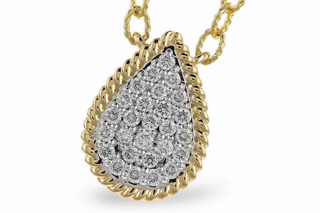 14K Yellow Gold Teardrop Diamond Cluster Necklace