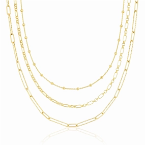 14K Yellow Gold Three Layer Chain Necklace