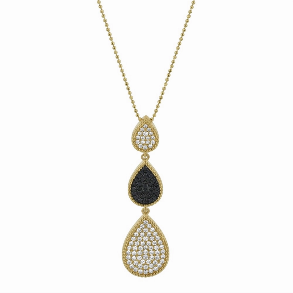14K Yellow Gold Three Pear Shapes Drop Pendant Diamond Pendant