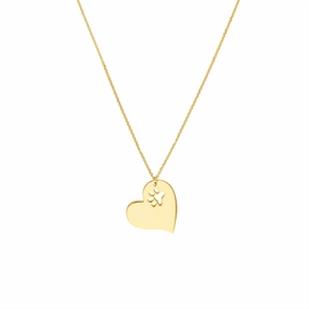 14K Yellow Gold Tilted Heart With Paw Cutout Necklace