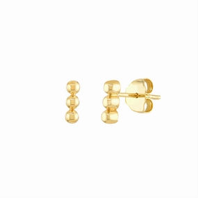 14K Yellow Gold Triple Bead Earrings