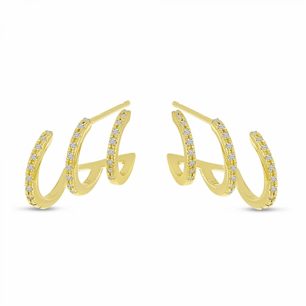 14K Yellow Gold Triple Huggie Natural Diamonds Earrings