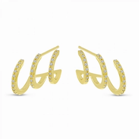 14K Yellow Gold Triple Huggie Natural Diamonds Earrings