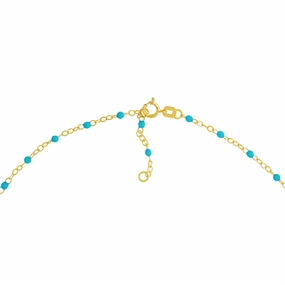 14K Yellow Gold Turquoise Enamel Bead Piatto Chain Bracelet