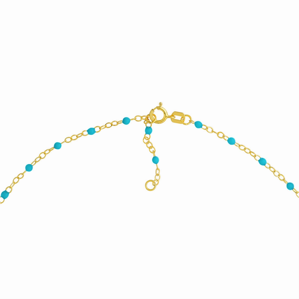 14K Yellow Gold Turquoise Enamel Bead Piatto Chain Bracelet