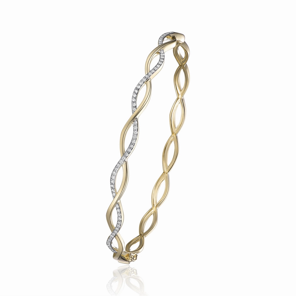 14K Yellow Gold Twist Diamond Bangle Bracelet
