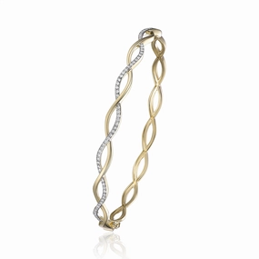 14K Yellow Gold Twist Diamond Bangle Bracelet