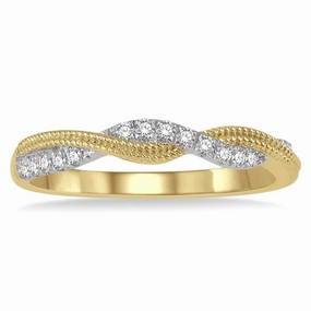14K Yellow Gold Twisted Stackable Diamond Ring