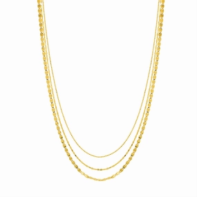 14K Yellow Gold Valentino Bead Triple Strand Layered Necklace