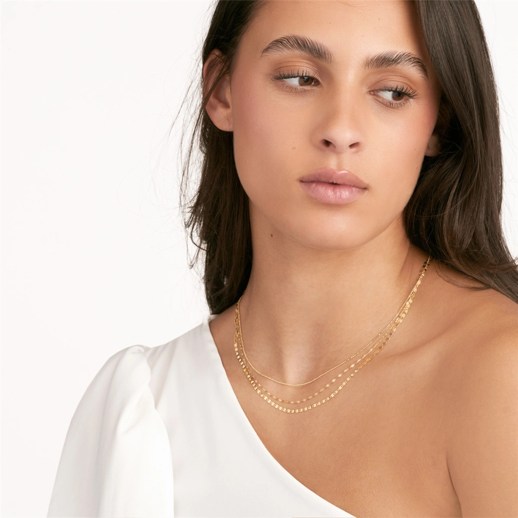 14K Yellow Gold Valentino Bead Triple Strand Layered Necklace