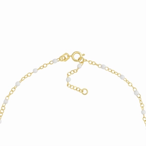 14K Yellow Gold White Enamel Bead On Piatto Anklet