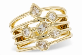 14K Yellow Gold Wide Band Fancy Shapes Diamond Ring