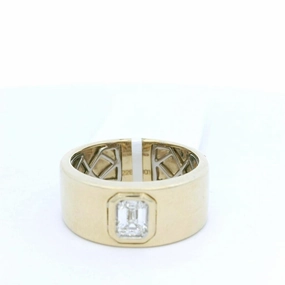 14K Yellow Gold Wide Band Natural Diamonds Ring