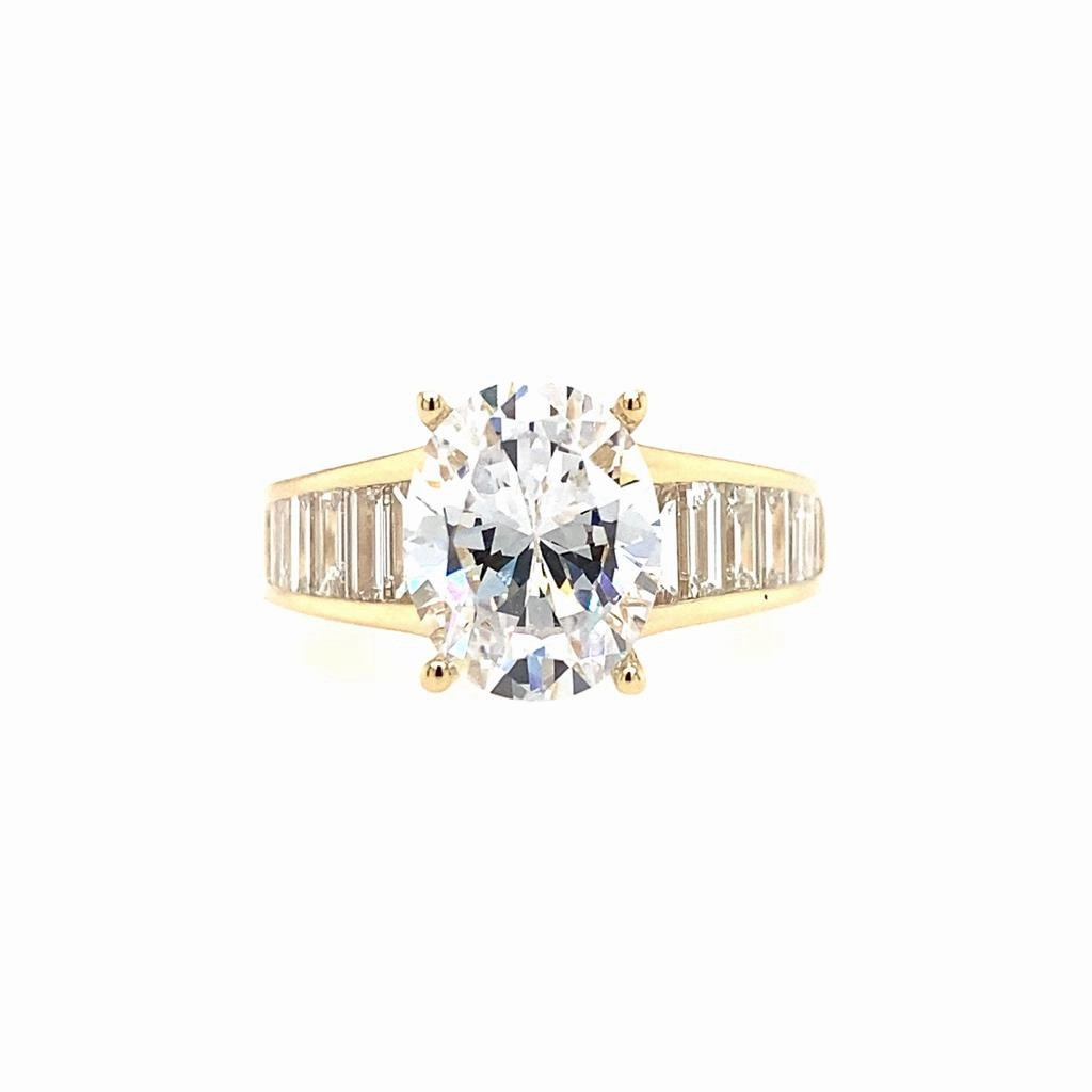 14K Yellow Gold Wide Band Oval Diamond Engagement Ring