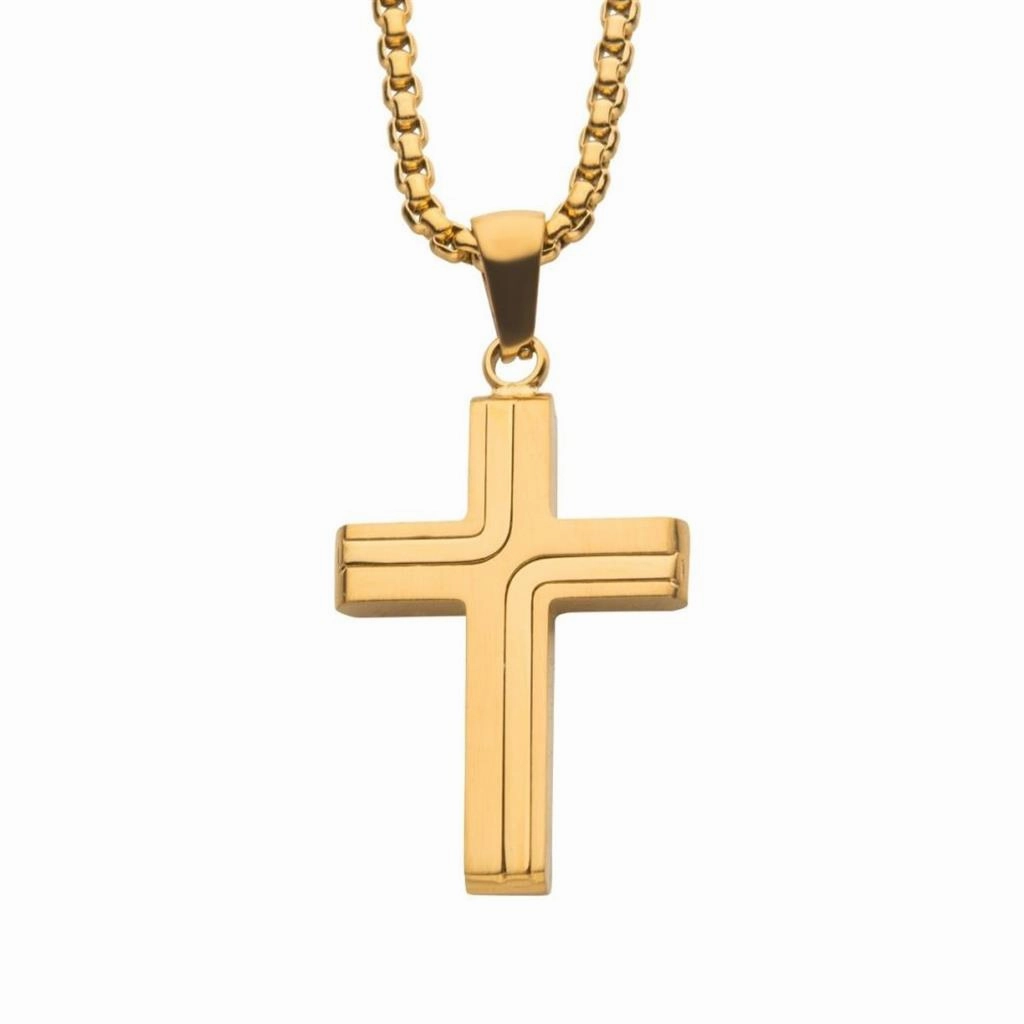 18K Gold IP Cross Drop Pendant