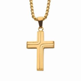 18K Gold IP Cross Drop Pendant