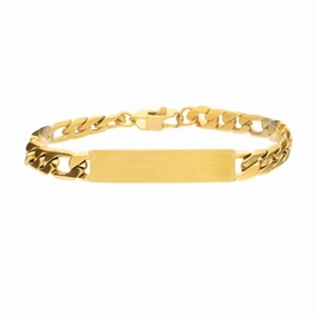 18K Gold IP Engravable Double ID Plate With Curb Chain Bracelet