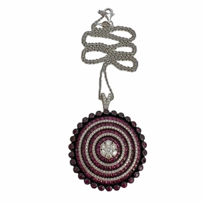 18K Gold Ruby and Diamond Pendant Necklace