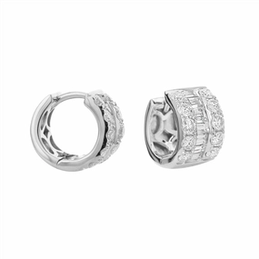 18K White Gold 10mm Round Huggie Natural Diamonds Hoop Earrings